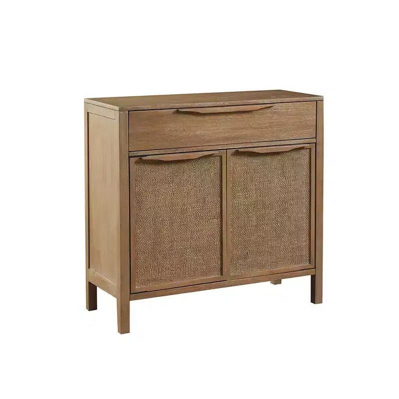 Meuble de rangement en bois avec tiroir et étagère, porte à toile de canne, 87 cm de haut
