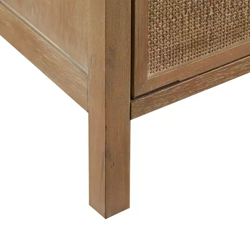 Meuble de rangement en bois avec tiroir et étagère, porte à toile de canne, 87 cm de haut