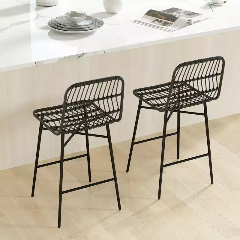 Tabourets de bar en rotin de hauteur comptoir, 26 tabourets de bar en osier avec dossier, chaises de bar pour îlot de cuisine, comptoir de cuisine, salle à manger, noir