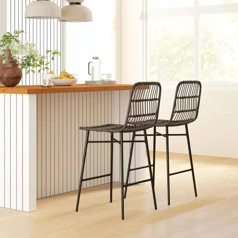 Tabourets de bar en rotin de hauteur comptoir, 26 tabourets de bar en osier avec dossier, chaises de bar pour îlot de cuisine, comptoir de cuisine, salle à manger, noir