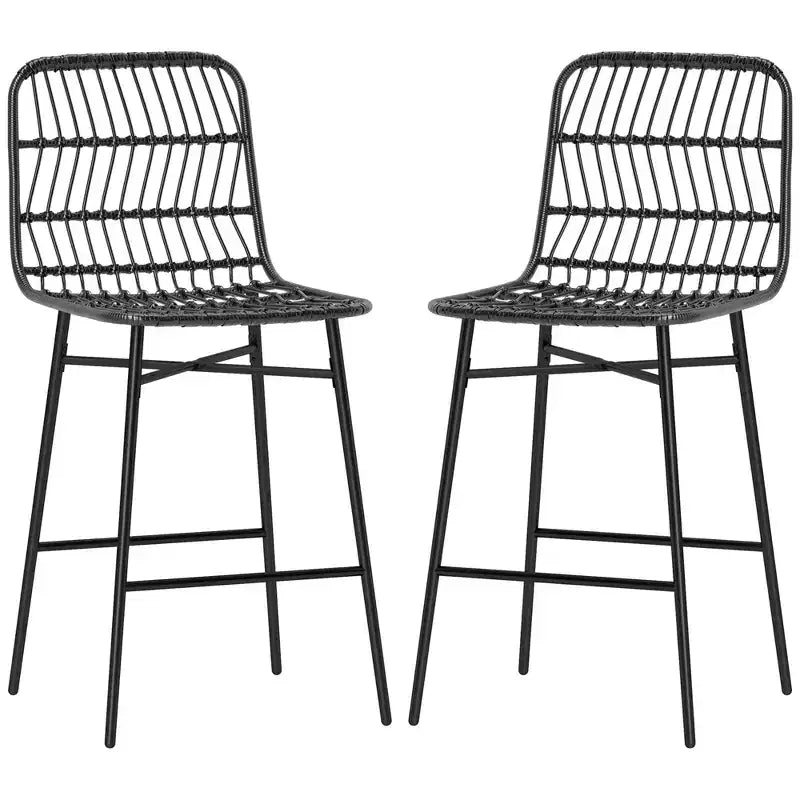 Tabourets de bar en rotin de hauteur comptoir, 26 tabourets de bar en osier avec dossier, chaises de bar pour îlot de cuisine, comptoir de cuisine, salle à manger, noir