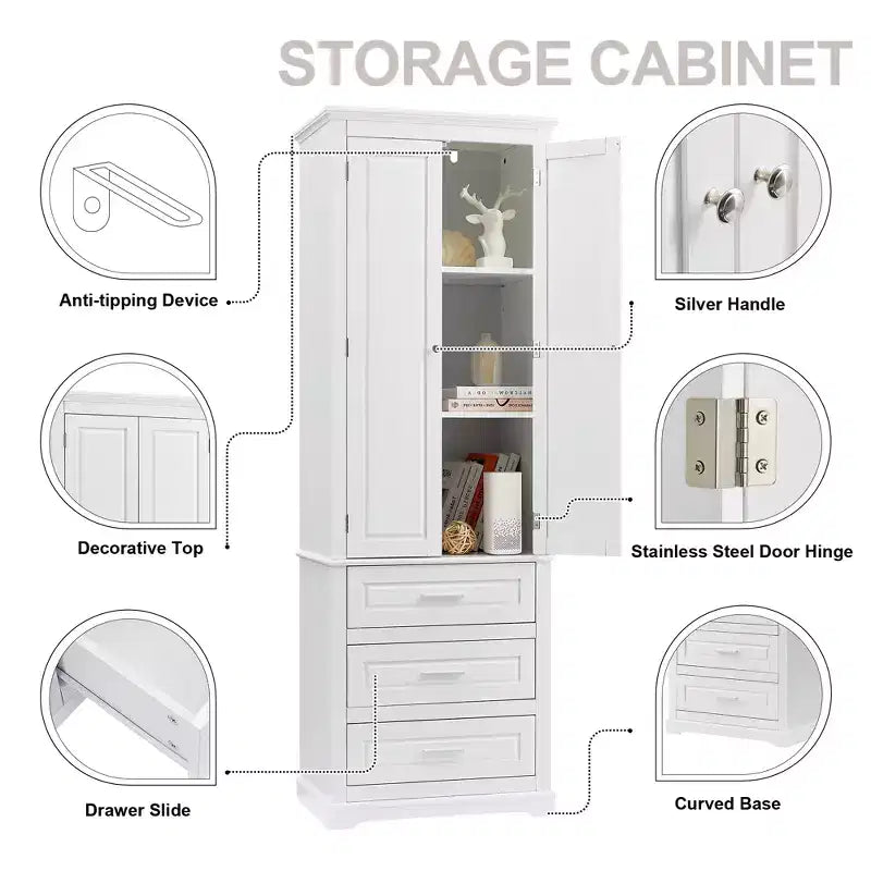 Meuble de rangement haut avec tiroirs pour salle de bain, bureau