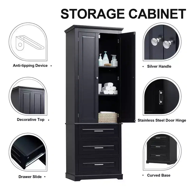 Meuble de rangement haut avec tiroirs pour salle de bain, bureau
