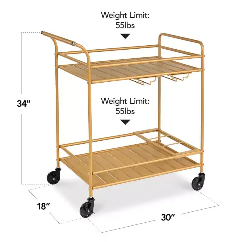 Chariot de bar roulant à 2 niveaux intérieur/extérieur avec étagères de rangement, casier à vin, roulettes verrouillables