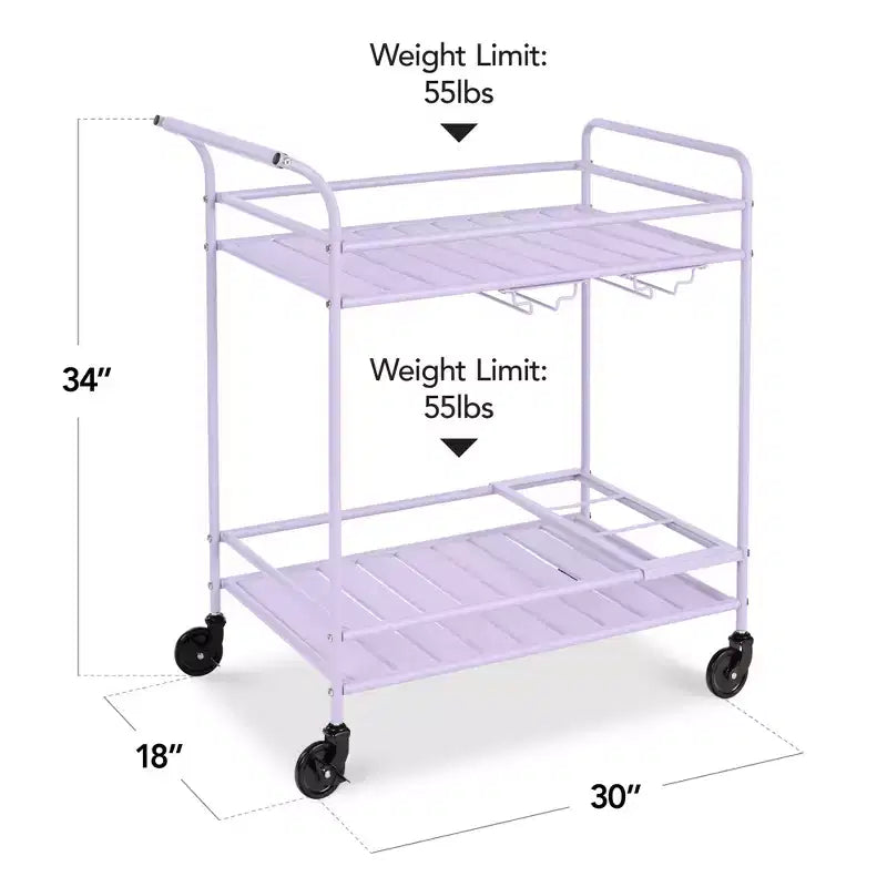 Chariot de bar roulant à 2 niveaux intérieur/extérieur avec étagères de rangement, casier à vin, roulettes verrouillables