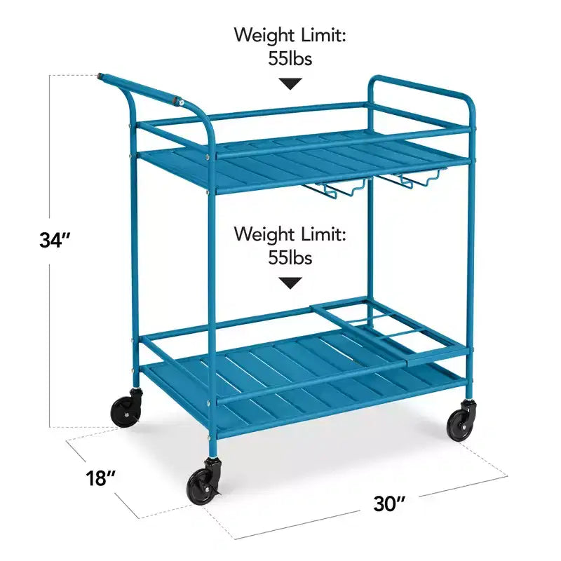 Chariot de bar roulant à 2 niveaux intérieur/extérieur avec étagères de rangement, casier à vin, roulettes verrouillables