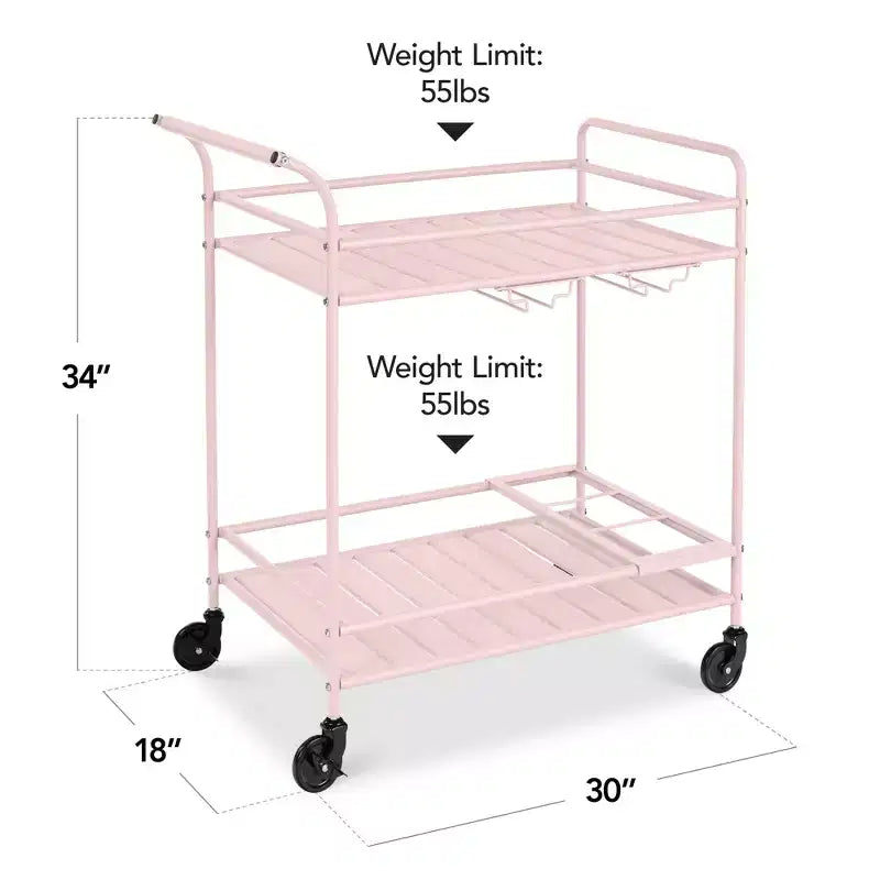 Chariot de bar roulant à 2 niveaux intérieur/extérieur avec étagères de rangement, casier à vin, roulettes verrouillables