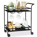 Chariot de bar roulant à 2 niveaux intérieur/extérieur avec étagères de rangement, casier à vin, roulettes verrouillables