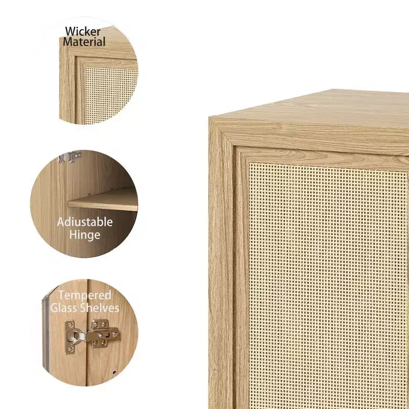 Armoire de rangement en grain de bois noir (porte en osier), armoire de rangement décorative