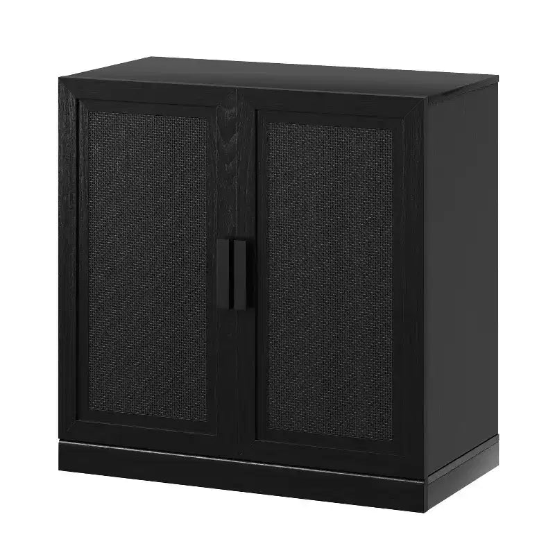 Armoire de rangement en grain de bois noir (porte en osier), armoire de rangement décorative