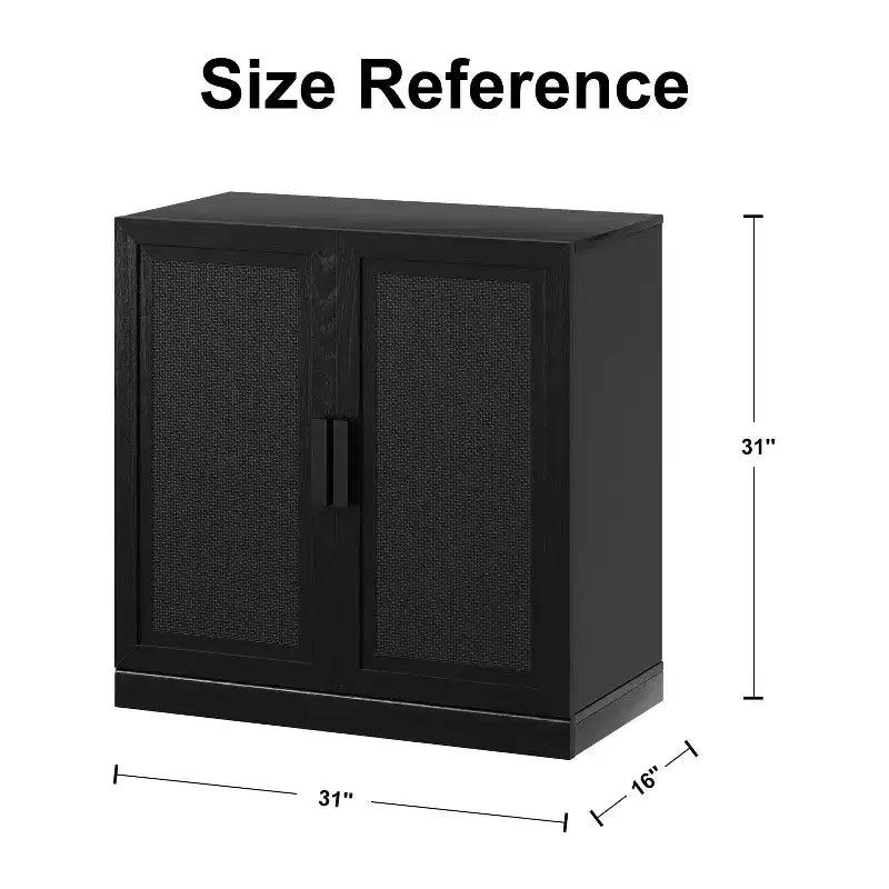 Armoire de rangement en grain de bois noir (porte en osier), armoire de rangement décorative