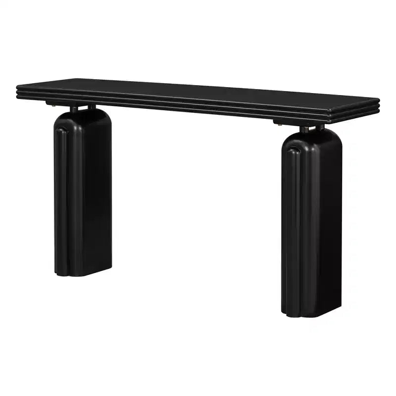 Console moderne avec pieds incurvés uniques, MDF et placage acacia, élégante table d'entrée/de canapé pour salon et couloir