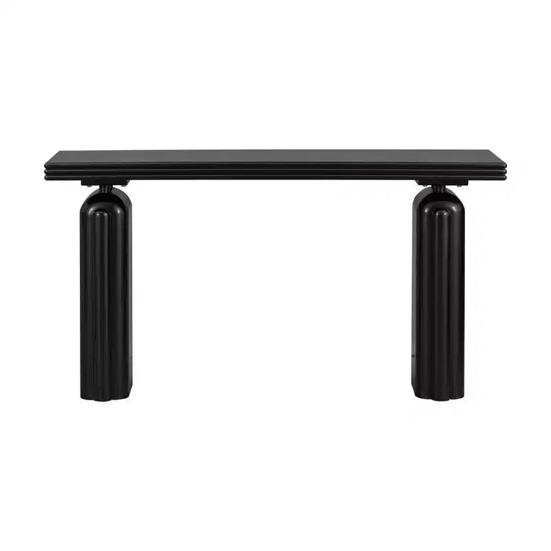 Console moderne avec pieds incurvés uniques, MDF et placage acacia, élégante table d'entrée/de canapé pour salon et couloir