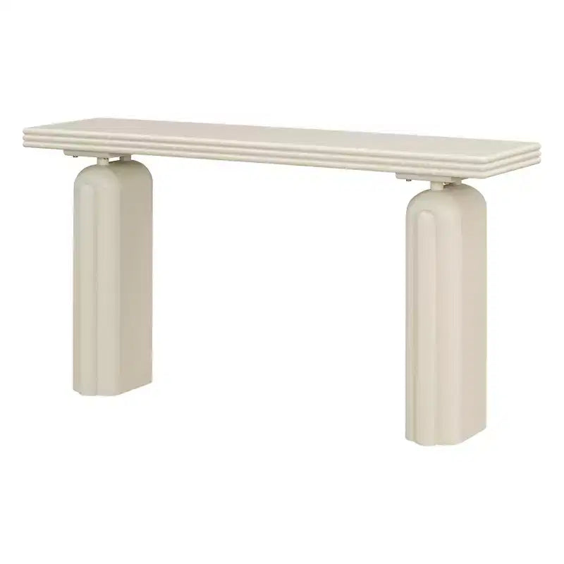 Console moderne avec pieds incurvés uniques, MDF et placage acacia, élégante table d'entrée/de canapé pour salon et couloir