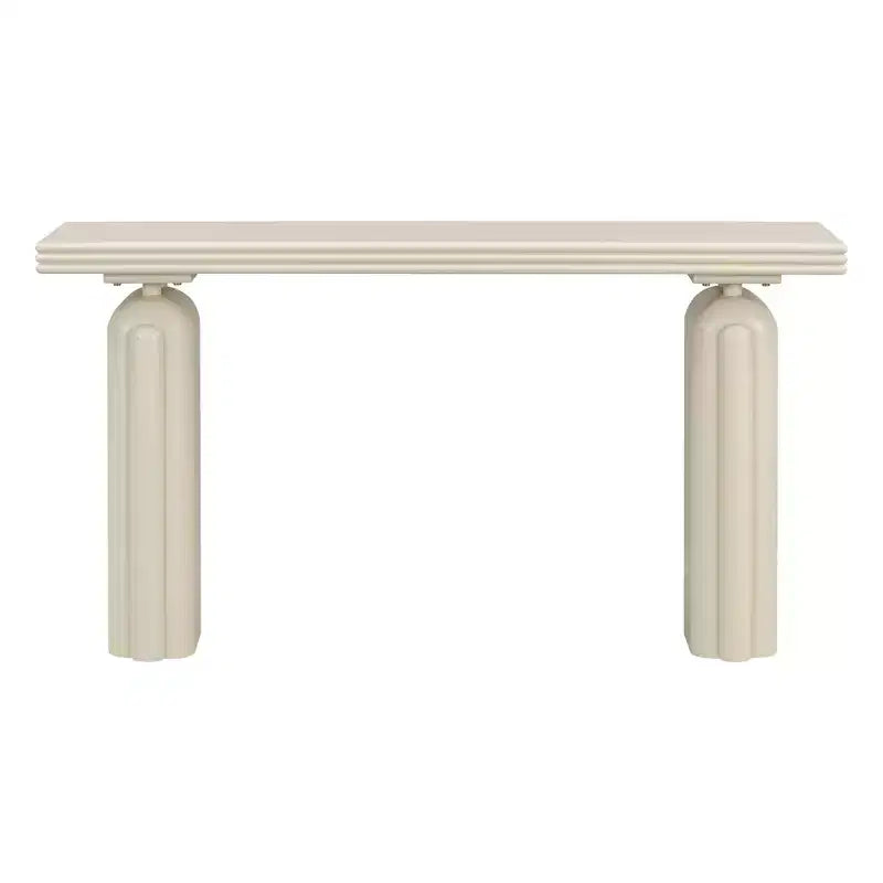Console moderne avec pieds incurvés uniques, MDF et placage acacia, élégante table d'entrée/de canapé pour salon et couloir