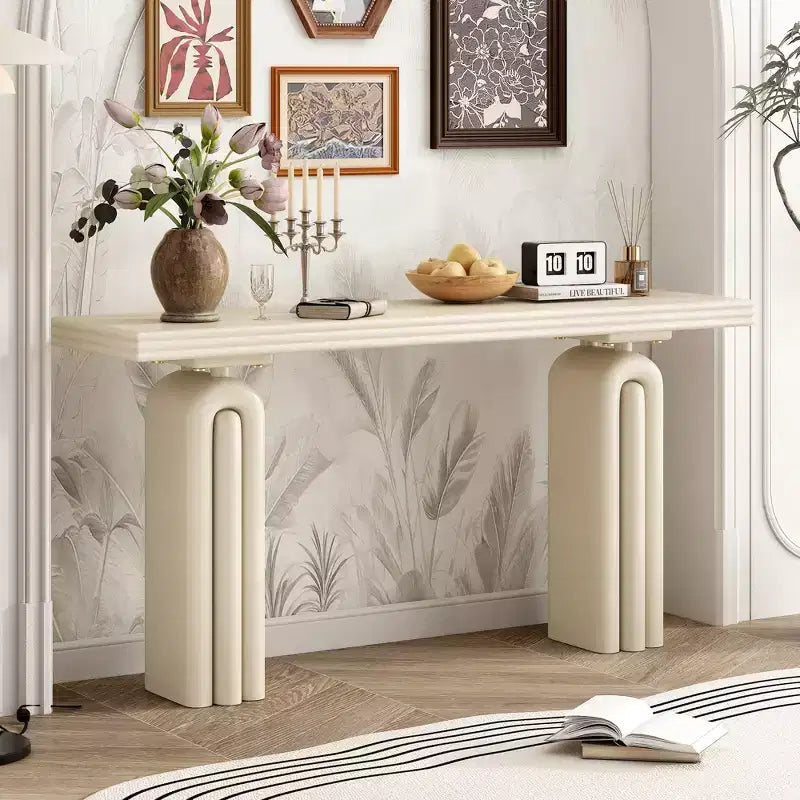 Modern Console Table with Unique Curved Legs, MDF & Acacia Veneer, Elegant Entryway Table Sofa Table for Living Room & Hallway - ModernLuxe