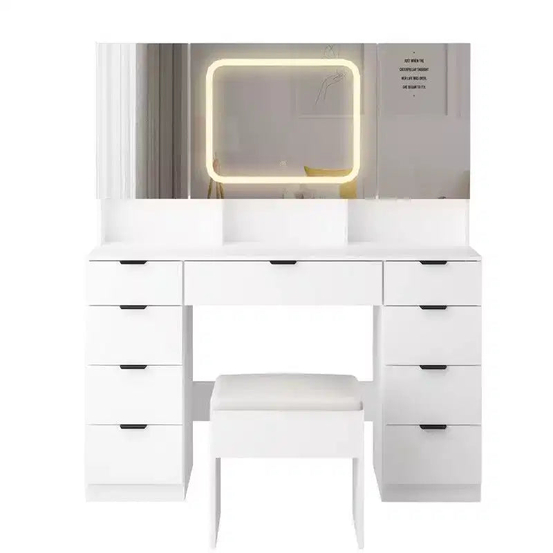 Karl Home | Large Vanity Table Set with 3 Opening Mirrors and LED Lights