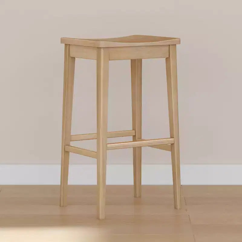 Plank+Beam 30 Bar Stool, Wood Modern Kitchen Stool, Saddle Seat Backless Bar Height Chair with Metal Footrest