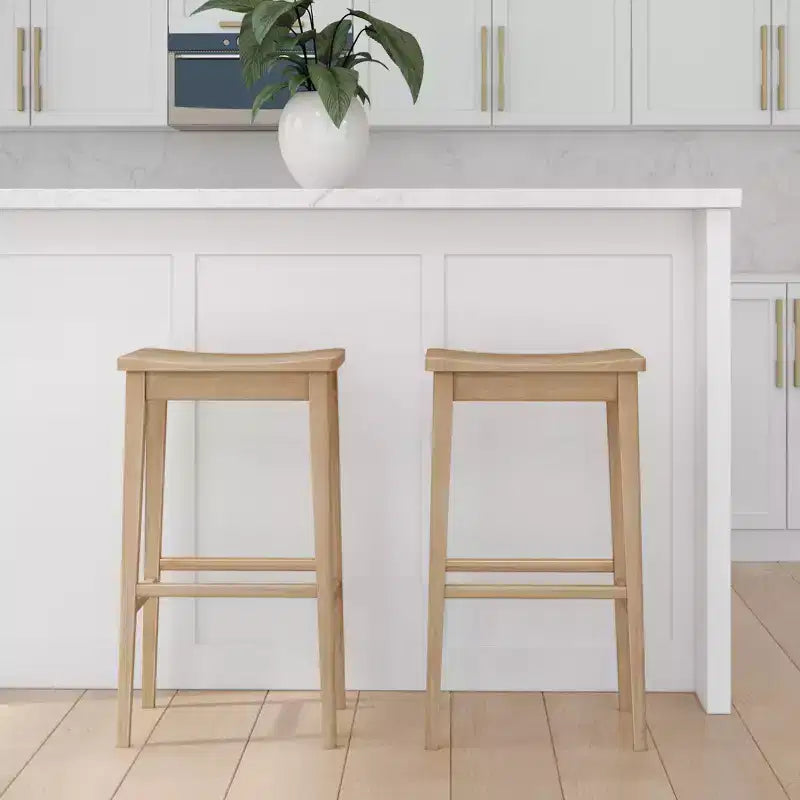 Tabouret de bar, en bois, moderne, pour cuisine, sans dossier, assise en forme de selle, hauteur bar, avec repose-pieds en métal