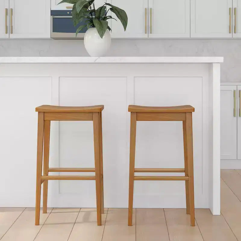 Tabouret de bar, en bois, moderne, pour cuisine, sans dossier, assise en forme de selle, hauteur bar, avec repose-pieds en métal