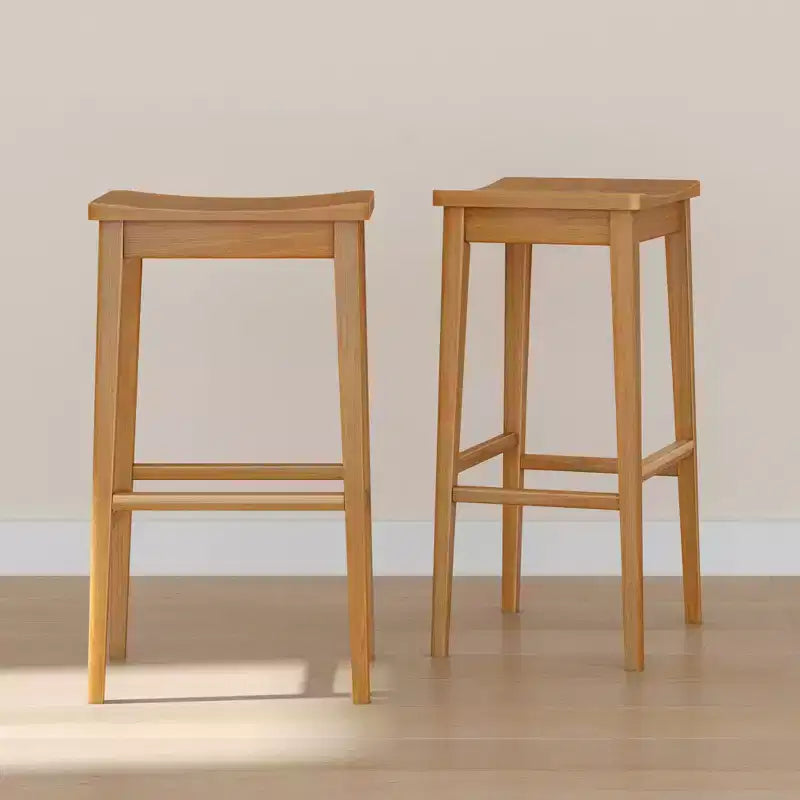 Tabouret de bar, en bois, moderne, pour cuisine, sans dossier, assise en forme de selle, hauteur bar, avec repose-pieds en métal