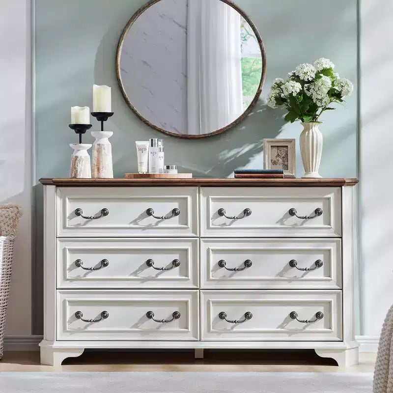 SinCiDo 6 Drawers Dresser for Bedroom, Farmhouse Wood Rustic Chest of Drawers, 54 W Vintage Dressers for Living Room