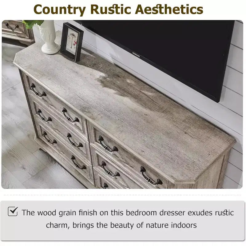 Commode à 6 tiroirs pour chambre à coucher, commode rustique en bois de style ferme, commode vintage de 54 po de largeur pour salon