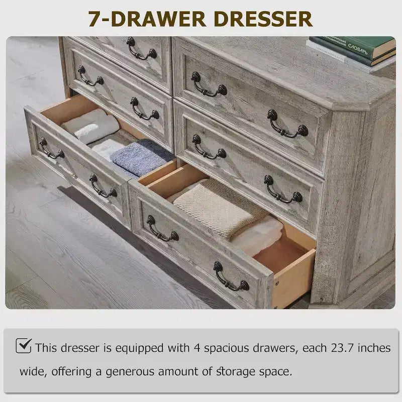Commode à 6 tiroirs pour chambre à coucher, commode rustique en bois de style ferme, commode vintage de 54 po de largeur pour salon