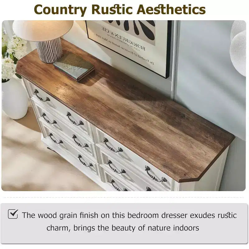 Commode à 6 tiroirs pour chambre à coucher, commode rustique en bois de style ferme, commode vintage de 54 po de largeur pour salon