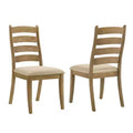 Simple Relax Set of 2 Upholstered Dining Chairs with Ladder Back in Brown Oak and Beige