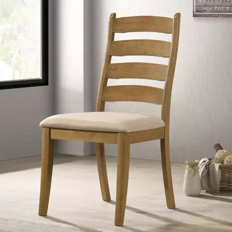 Chaises de salle à manger tapissées avec dossier échelle en chêne brun et beige