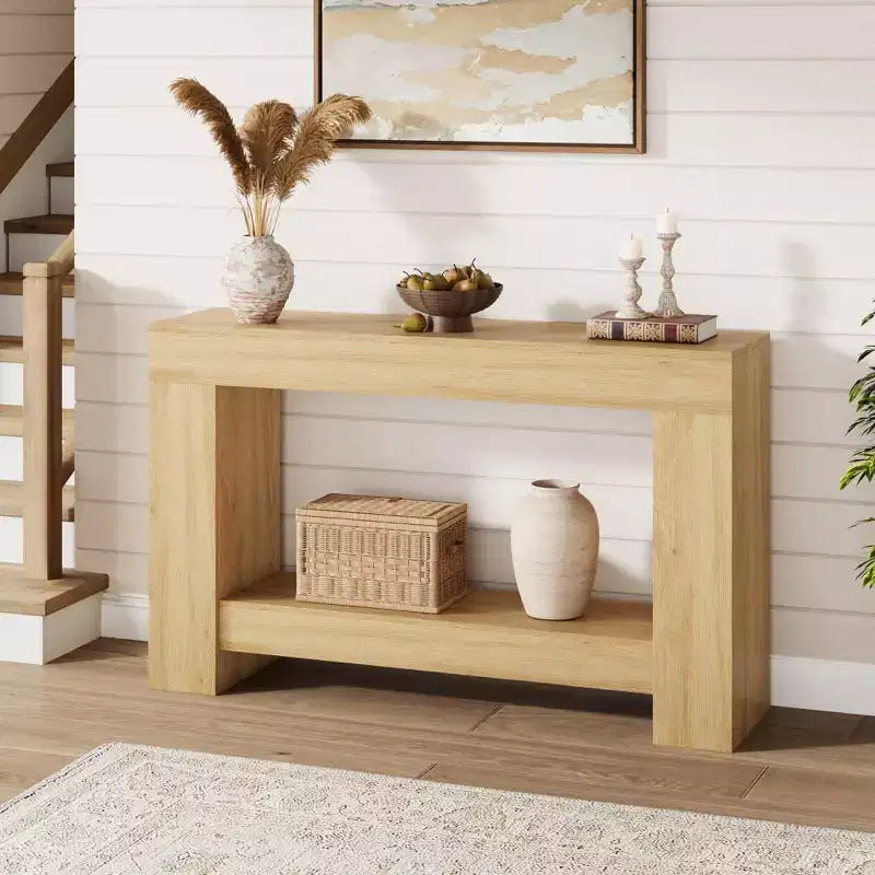 Console de ferme 47", table d'entrée et de canapé à 2 niveaux avec rangement ouvert pour la décoration du salon, du couloir et de l'entrée