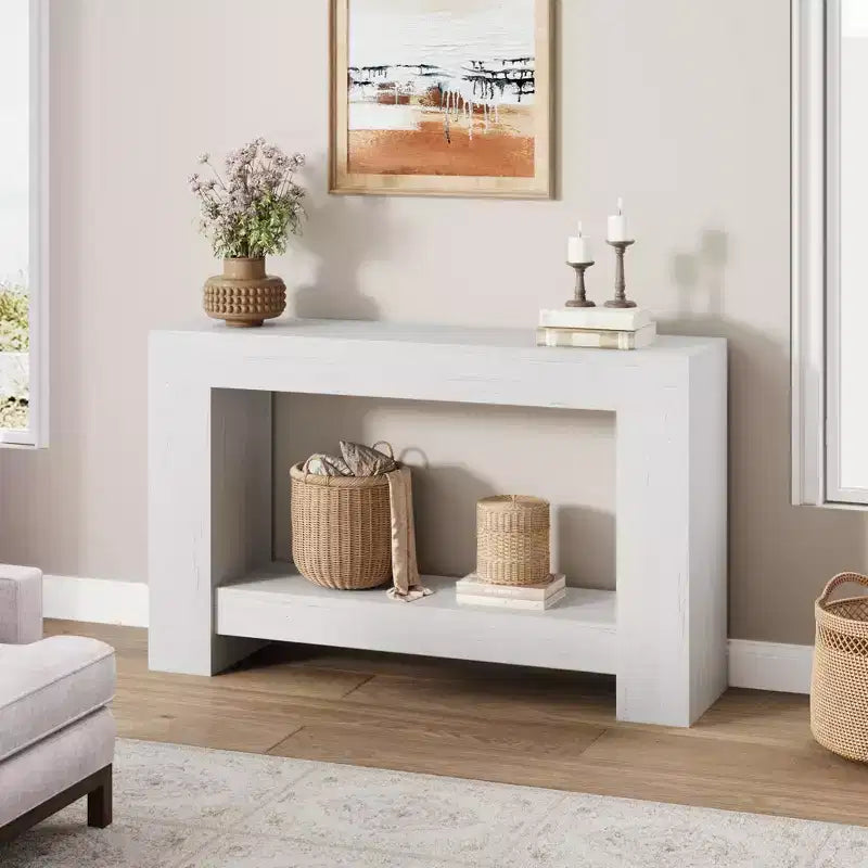 Console de ferme 47", table d'entrée et de canapé à 2 niveaux avec rangement ouvert pour la décoration du salon, du couloir et de l'entrée