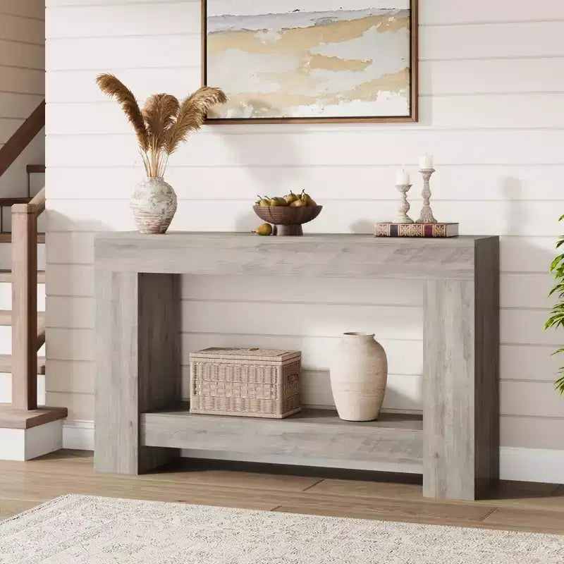 Console de ferme 47", table d'entrée et de canapé à 2 niveaux avec rangement ouvert pour la décoration du salon, du couloir et de l'entrée