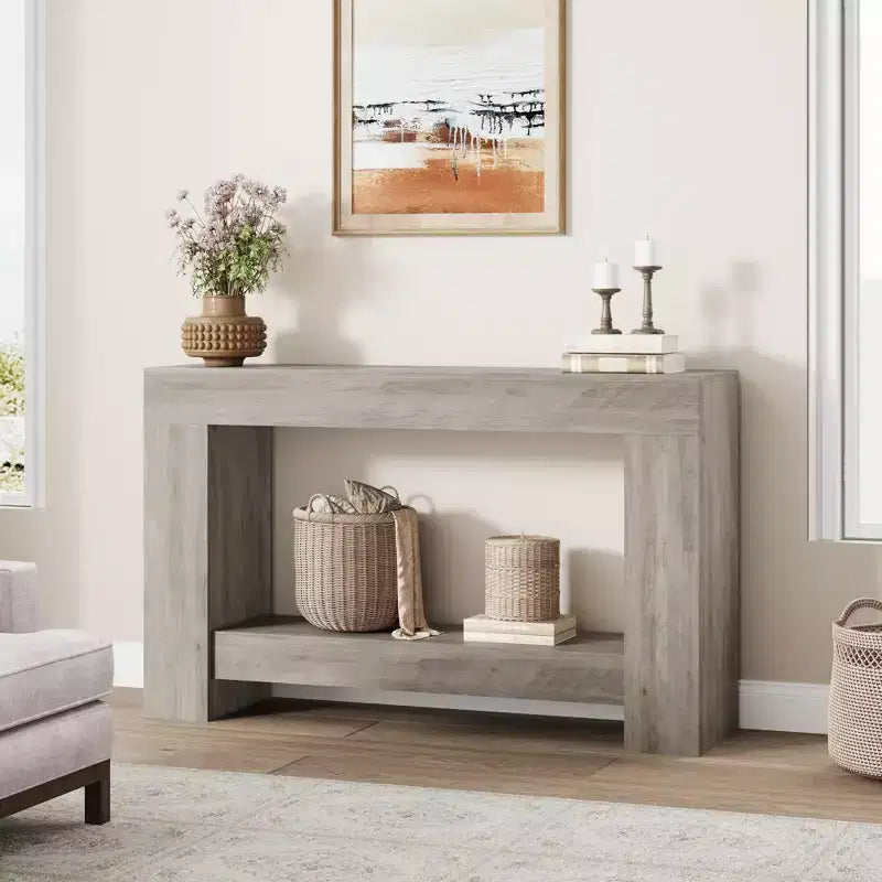 Console de ferme 47", table d'entrée et de canapé à 2 niveaux avec rangement ouvert pour la décoration du salon, du couloir et de l'entrée
