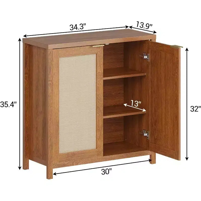 Buffet en bois de rotin de style ferme, armoire de rangement avec étagères réglables