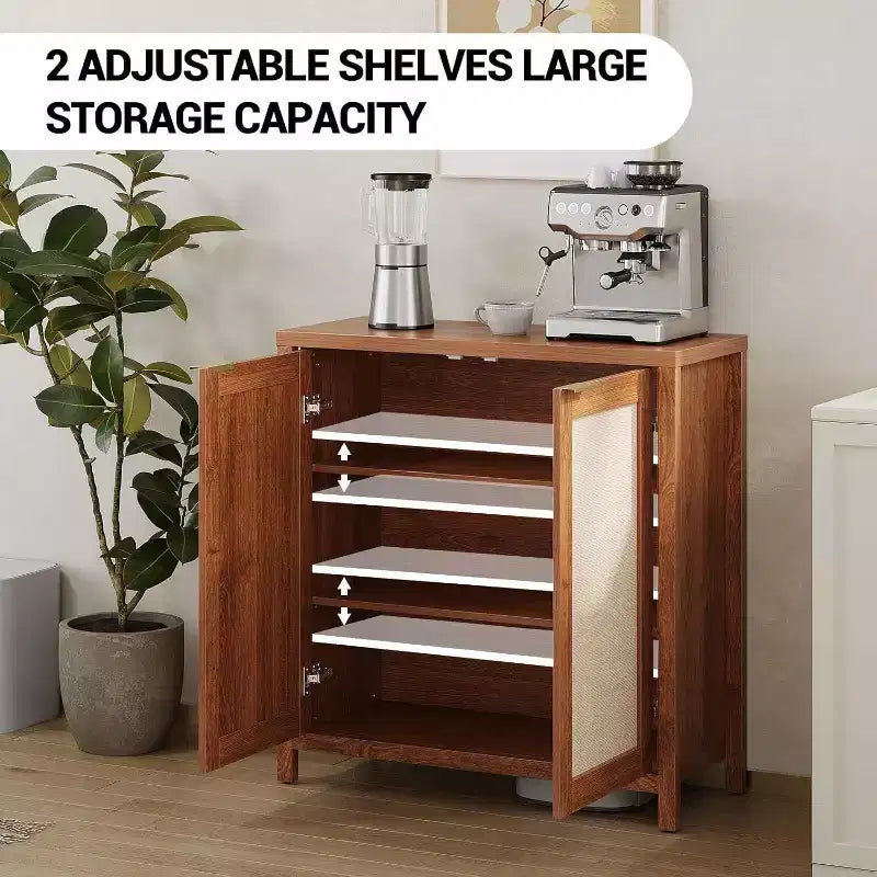 Buffet en bois de rotin de style ferme, armoire de rangement avec étagères réglables