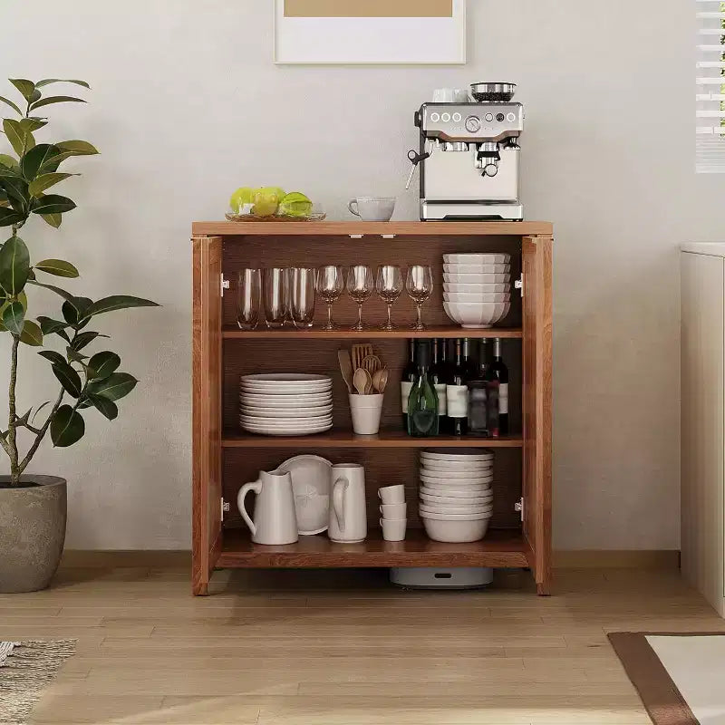 Buffet en bois de rotin de style ferme, armoire de rangement avec étagères réglables