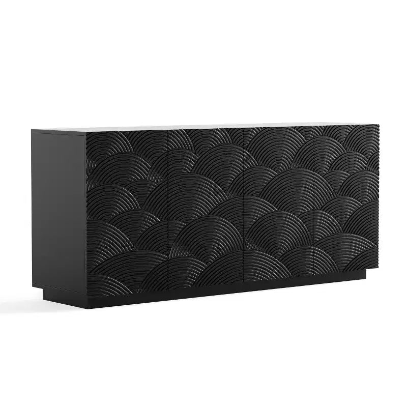 Buffet moderne à quatre portes de 150 cm, meuble de rangement rectangulaire avec dispositif anti-basculement indépendant, convient aux cuisines, noir