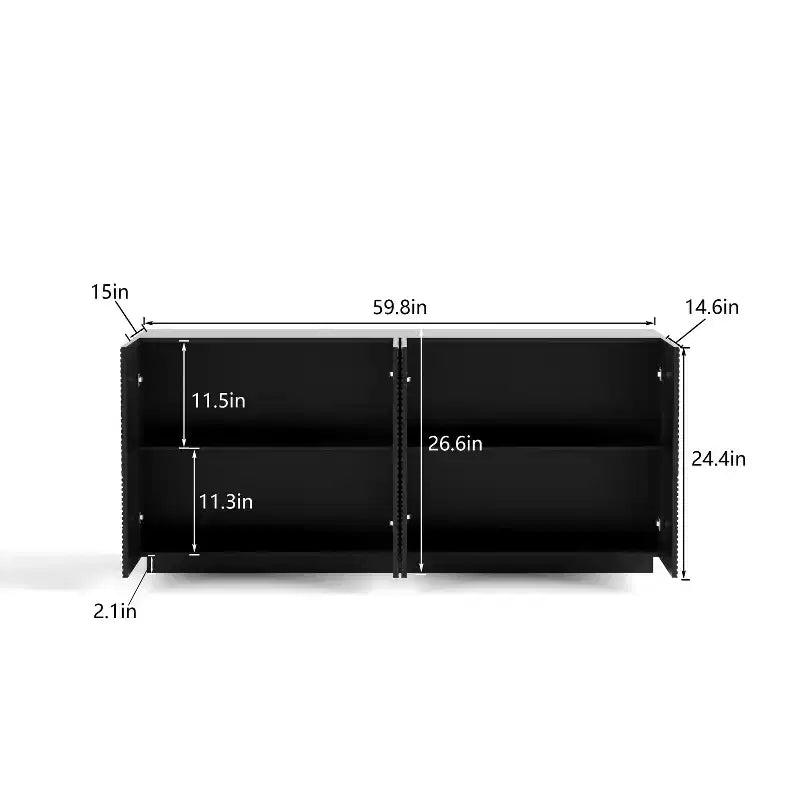 Buffet moderne à quatre portes de 150 cm, meuble de rangement rectangulaire avec dispositif anti-basculement indépendant, convient aux cuisines, noir