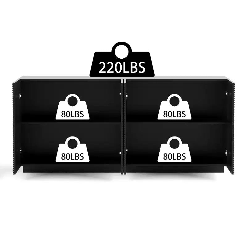 Buffet moderne à quatre portes de 150 cm, meuble de rangement rectangulaire avec dispositif anti-basculement indépendant, convient aux cuisines, noir