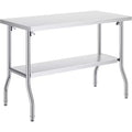 48  30 Inch Worktable with Undershelf - Heavy Duty Stainless Steel Folding Table with Adjusting Foot, Commercial Kitchen Food Prep Table