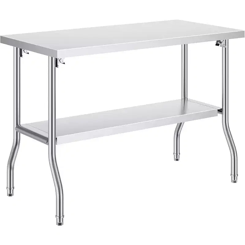 48  30 Inch Worktable with Undershelf - Heavy Duty Stainless Steel Folding Table with Adjusting Foot, Commercial Kitchen Food Prep Table