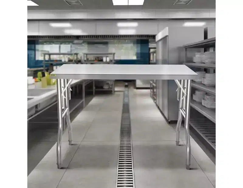 Table de travail de 48 x 30 pouces avec étagère inférieure – Table pliante robuste en acier inoxydable avec pied réglable, table de préparation alimentaire pour cuisine commerciale