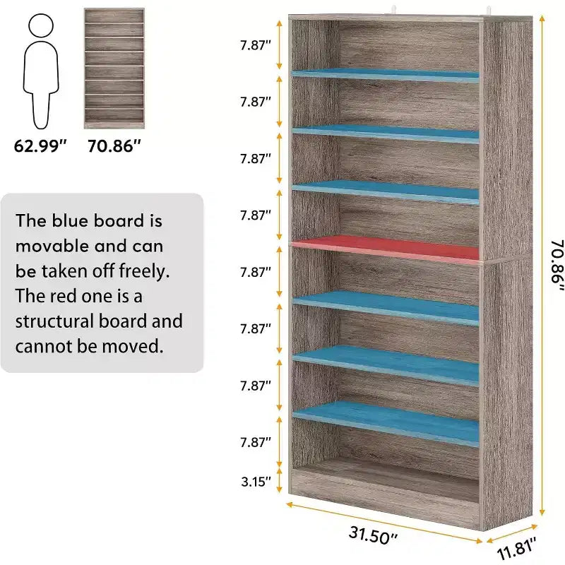 Meuble à chaussures haut de 9 niveaux pour 40-45 paires, rangement autonome en bois robuste pour entrée, 180 cm, gris beige