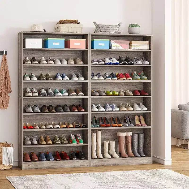 Meuble à chaussures haut de 9 niveaux pour 40-45 paires, rangement autonome en bois robuste pour entrée, 180 cm, gris beige