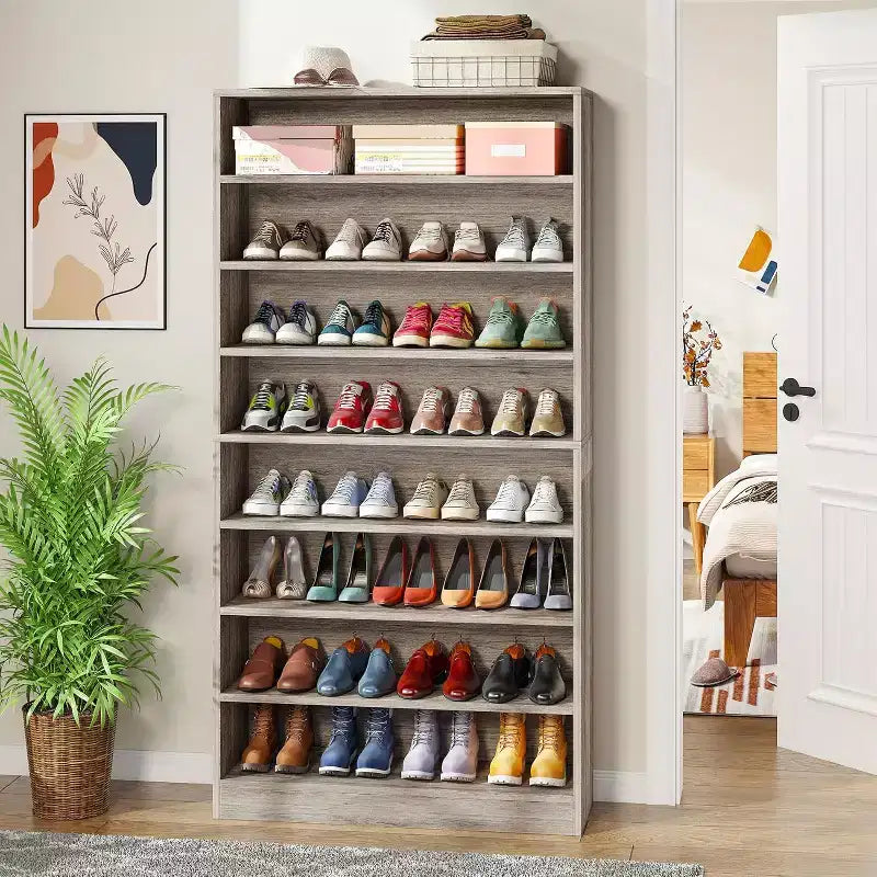 Meuble à chaussures haut de 9 niveaux pour 40-45 paires, rangement autonome en bois robuste pour entrée, 180 cm, gris beige