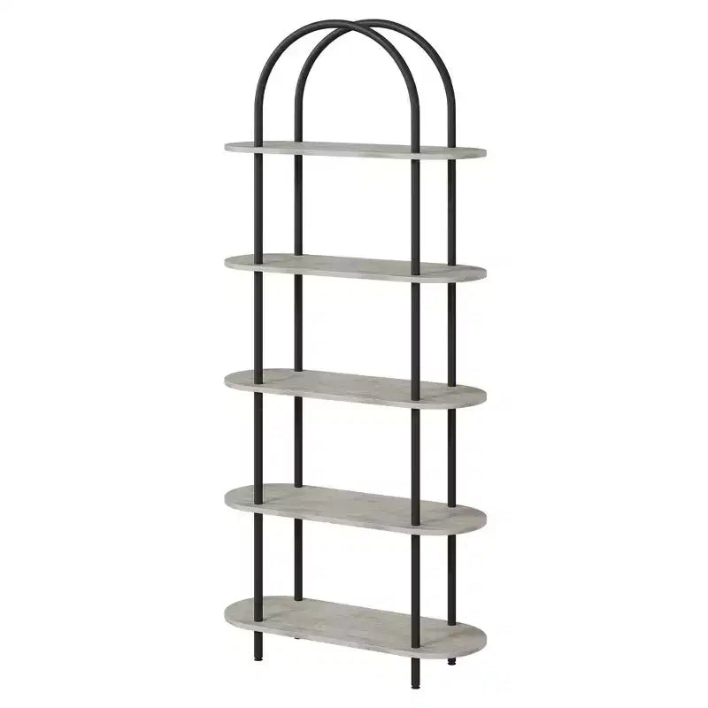 Black & Graphite Gray 71 Arched Bookshelf Set of 2 C 5-Tier Metal Frame Bookcase for Living Room/Bedroom/Office