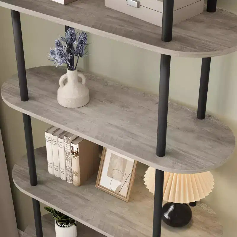 Étagère à livres arquée 71 po noire et gris graphite à 5 niveaux avec cadre en métal pour salon/chambre/bureau