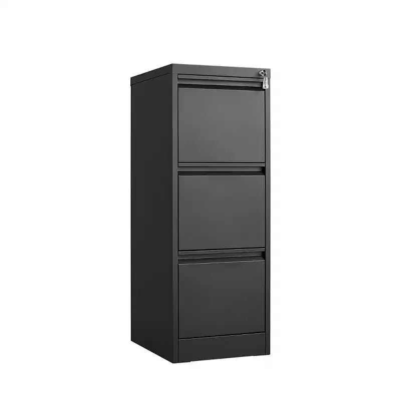 VIYET 41 3-Drawer Lockable Vertical File Cabinet, Black Metal Office Storage Cabinet (Anti-Tilting for Letter/A4/Legal Files)